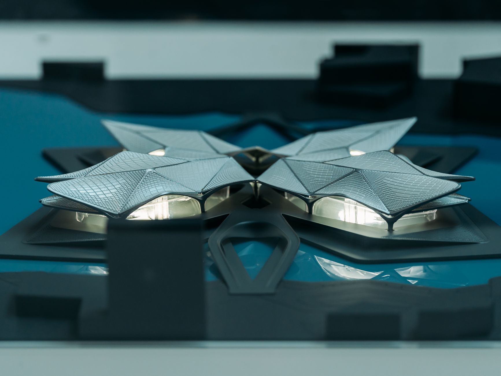 Intricate futuristic architectural model showcasing modern design elements and innovative structure.