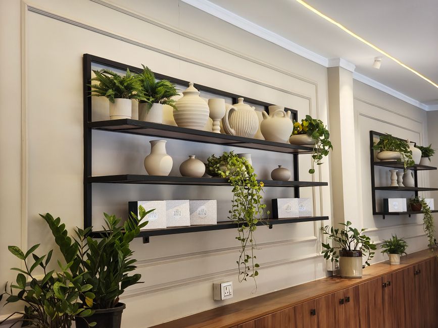 Everything About Plant Stands in Bangalore - Buy Foldable Options Online at Hanamori Person arranging plants on a modern foldable plant stand in a home interior, Bangalore, India