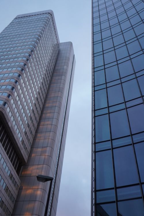 Free A view of modern skyscrapers in Frankfurt am Main during the day. Stock Photo