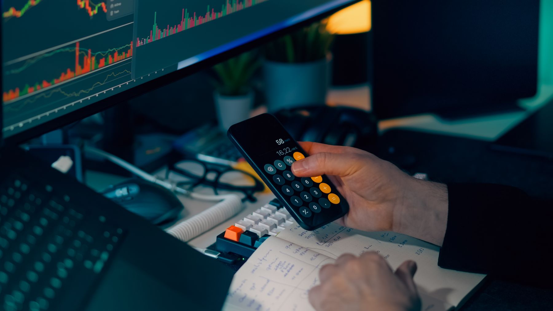 Data analyst reviewing database performance and charts