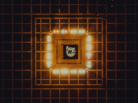 A captivating top-down view of a lit ceiling grid in Saint Petersburg, Russia.