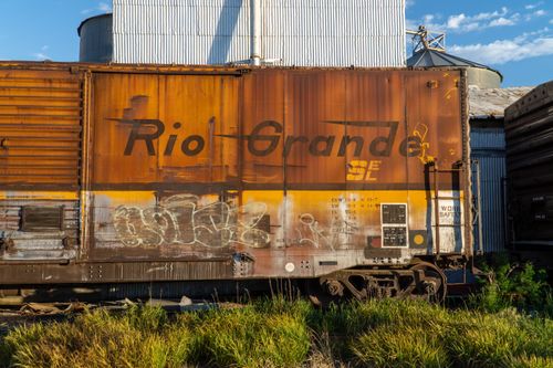 Free Vintage Rio Grande boxcar with graffiti, located in Strasburg, Colorado, USA. Stock Photo