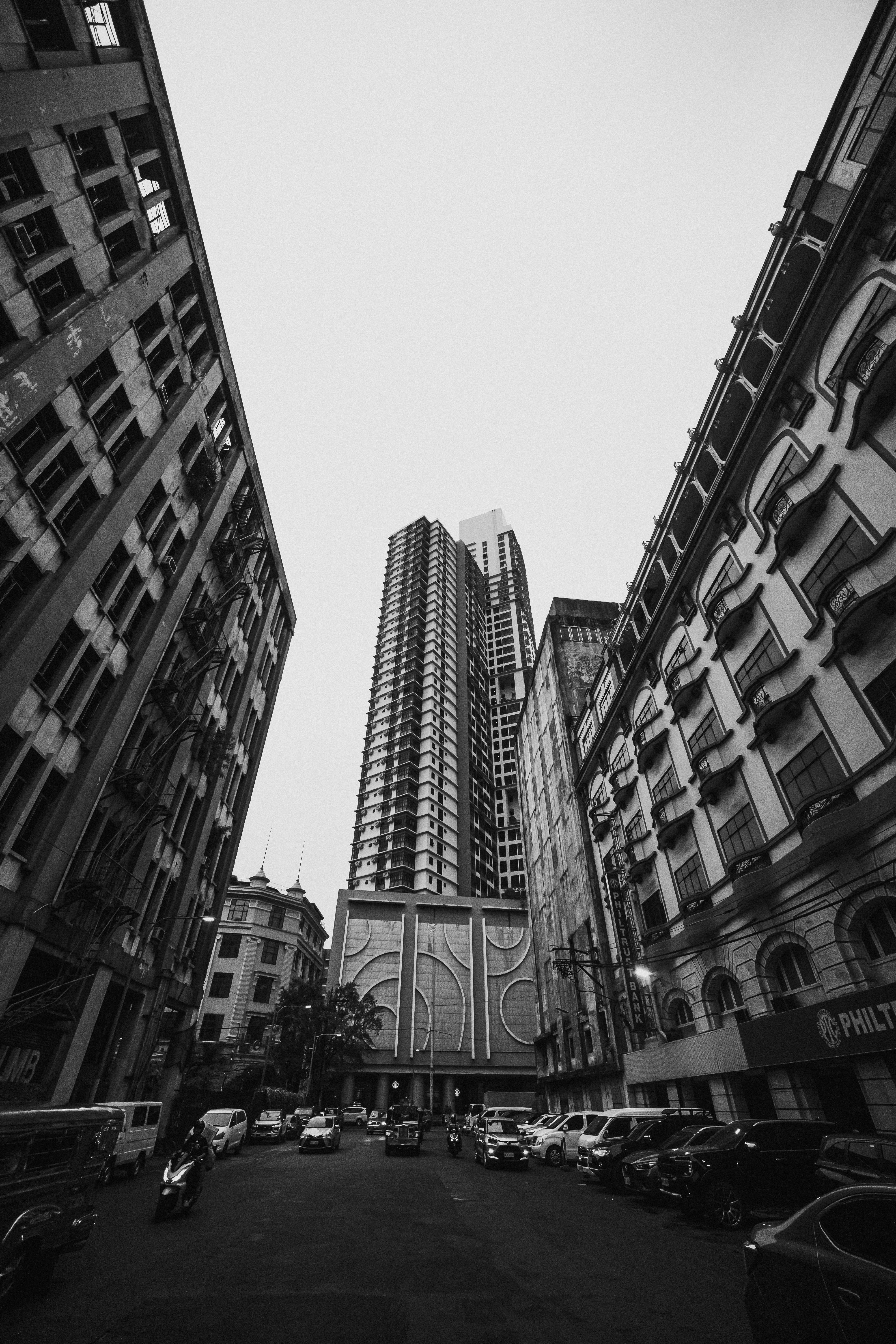 Black and White Urban Cityscape with Tall Buildings · Free Stock Photo