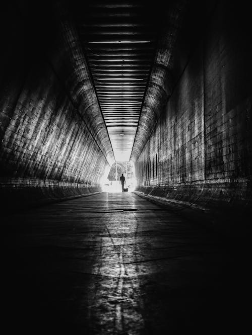 Free Person Inside the Tunnel Stock Photo