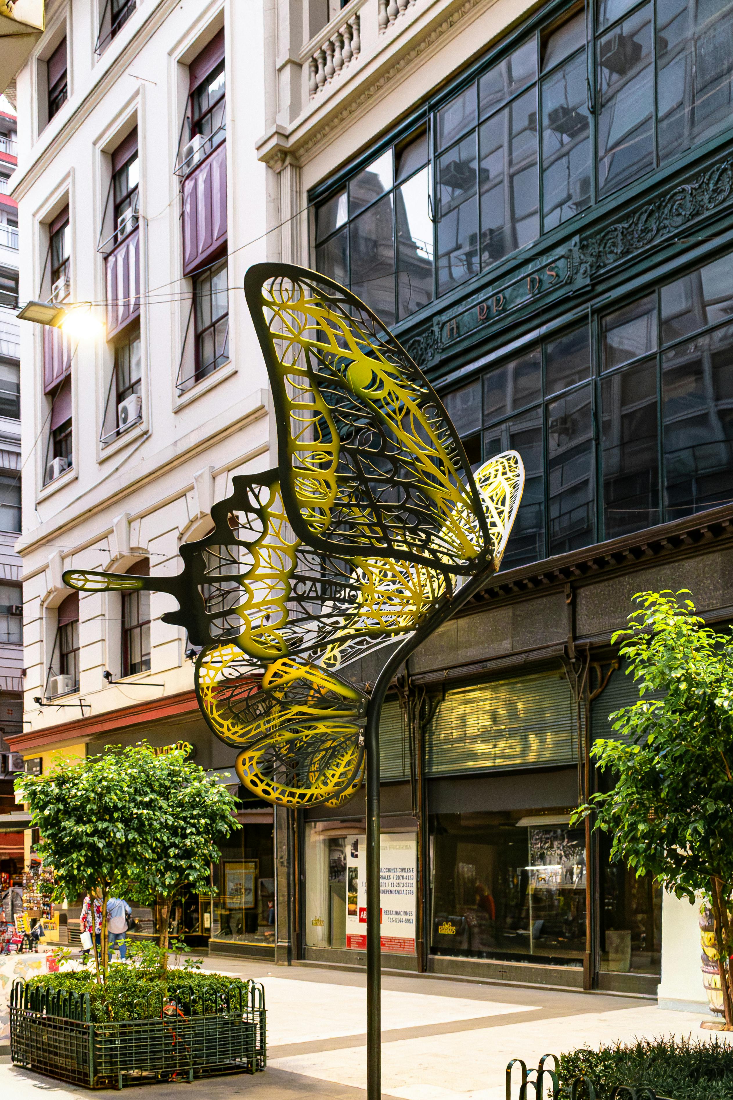 Artistic butterfly sculpture in a Buenos Aires street
