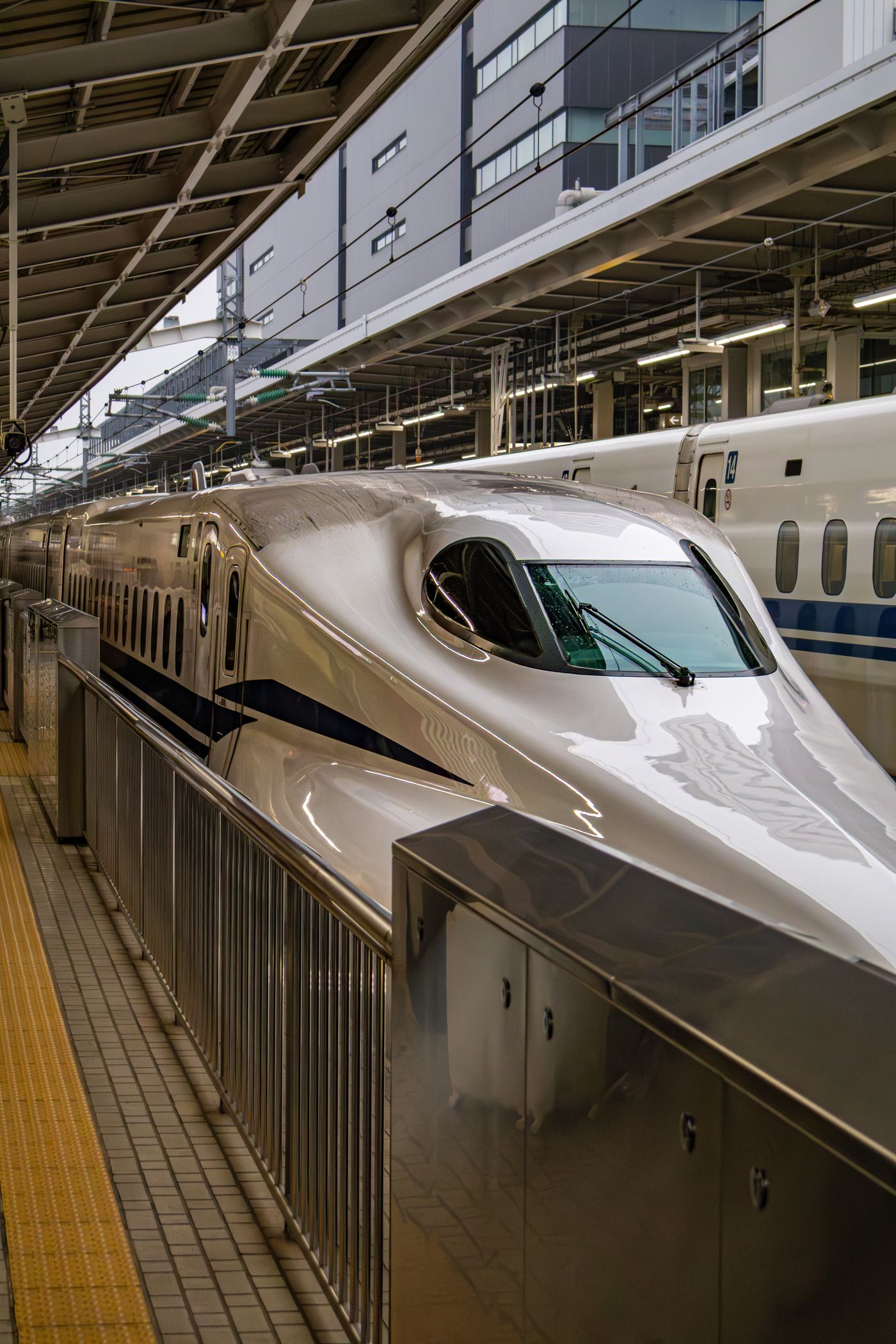 A shinkansen bullet train at Nagoya Station, Japan