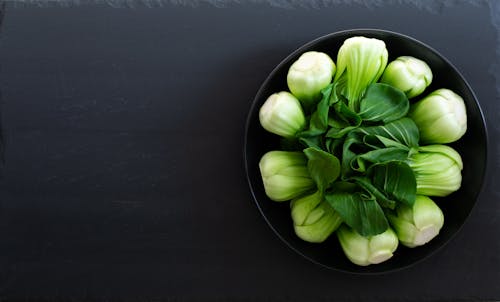 Green Vegetables in Black Bowl