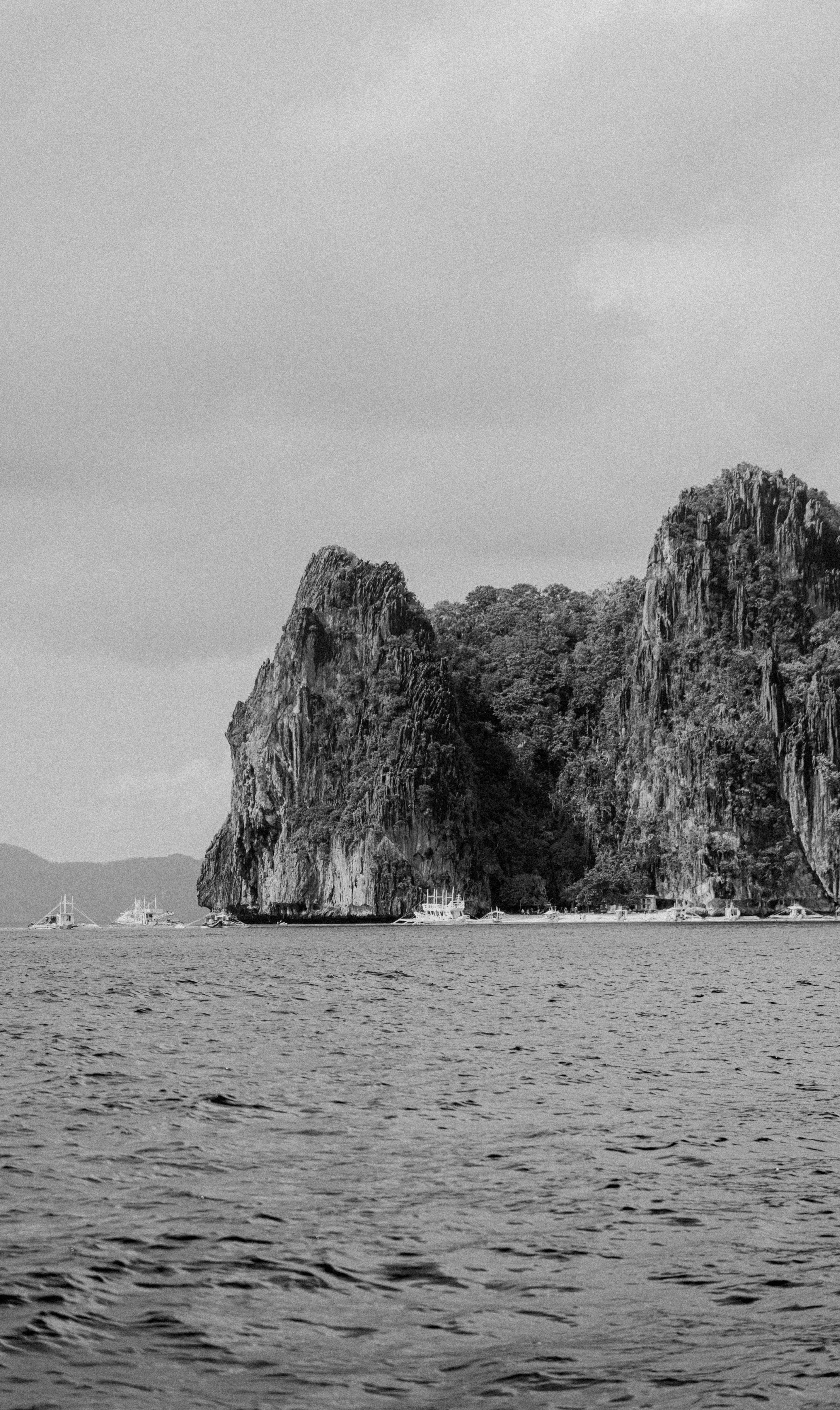 Scenic Black and White Seascape of Rocky Island