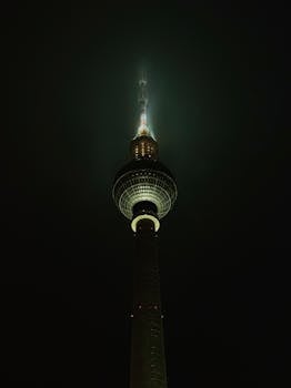 Berlin TV Tower at Night with Dramatic Lights