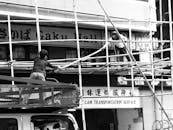 Workers on Bamboo Scaffolding in Hong Kong