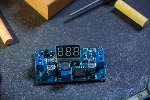 Detailed view of an electronic circuit board, showcasing its components and layout.