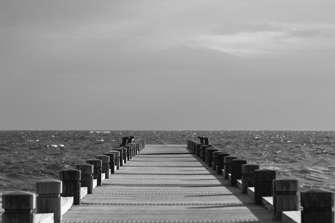 Grayscale Photography of Dock
