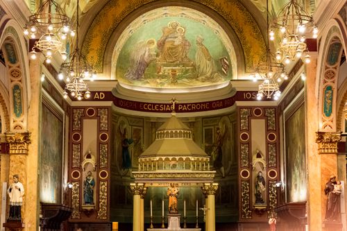 Free Intricate baroque architecture and stunning frescoes in a cathedral interior. Stock Photo