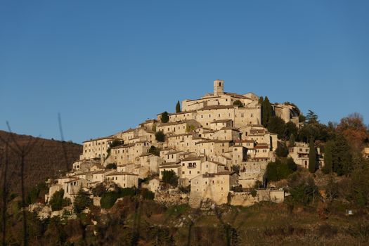 Picturesque hilltop village Labro in Italy during daytime with clear skies.