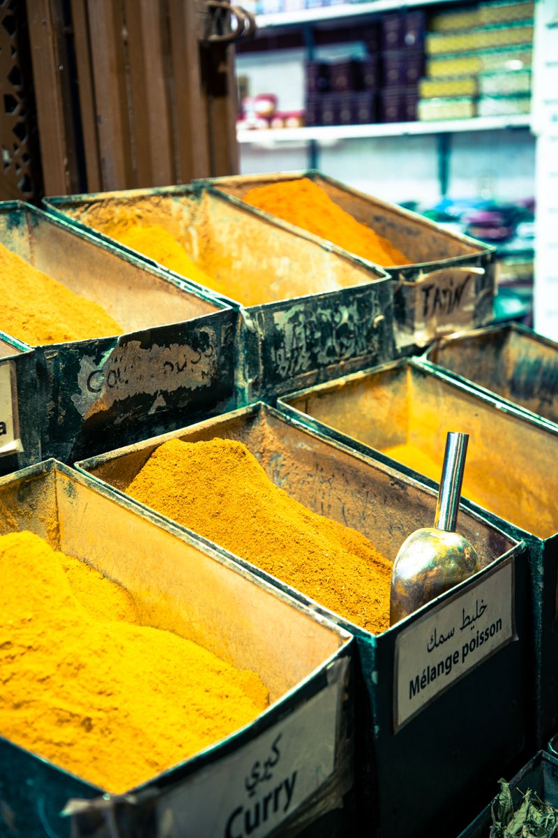 Colorful spice market in Marrakesh, Morocco