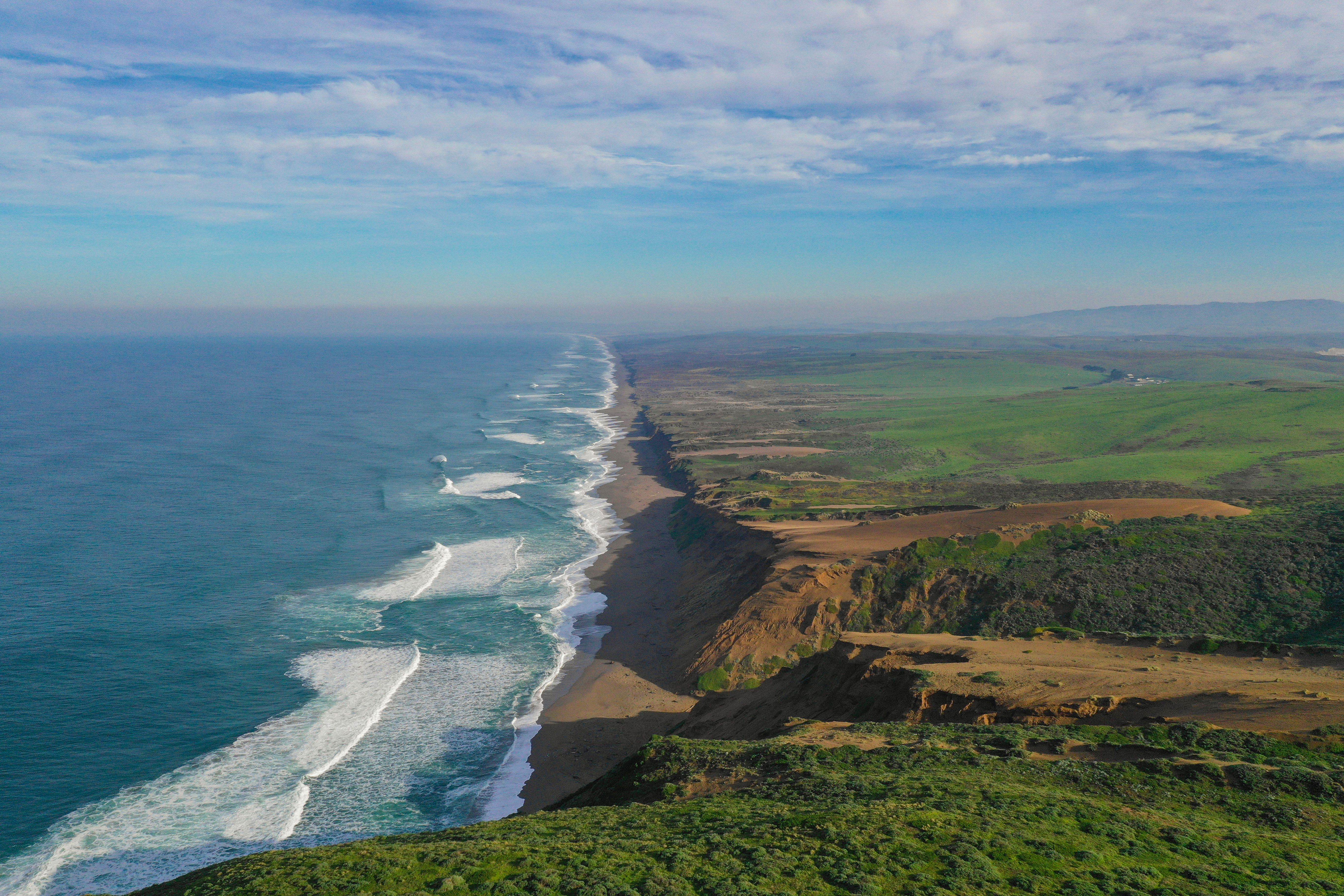 Aerial view of the Point Reyes headlands and Pacific coastline