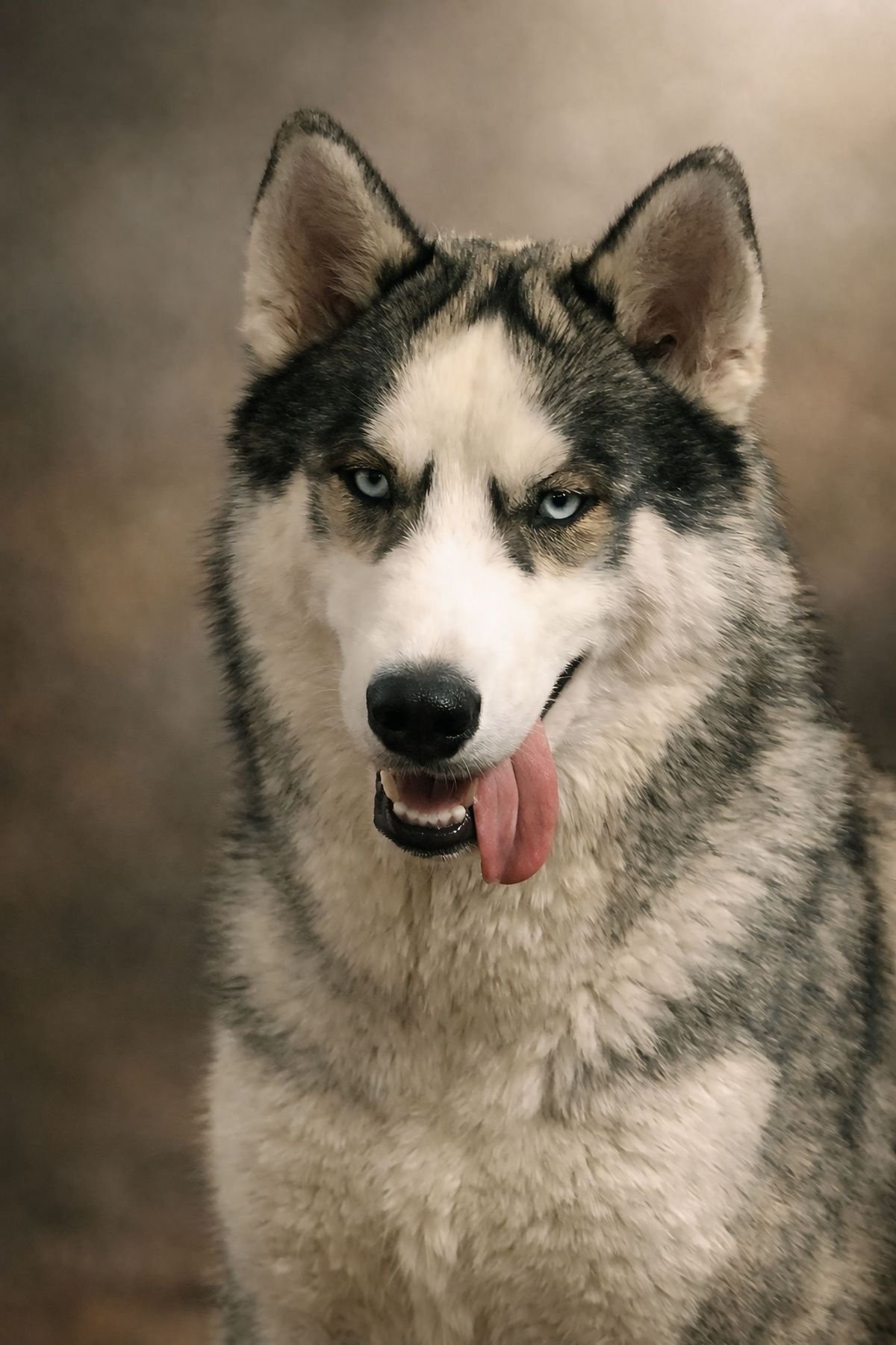Fotografía de un perro Husky Siberiano de ojos azules sentado en un entorno nevado, representando la protección del seguro MiSuperMascota para esta raza nórdica.