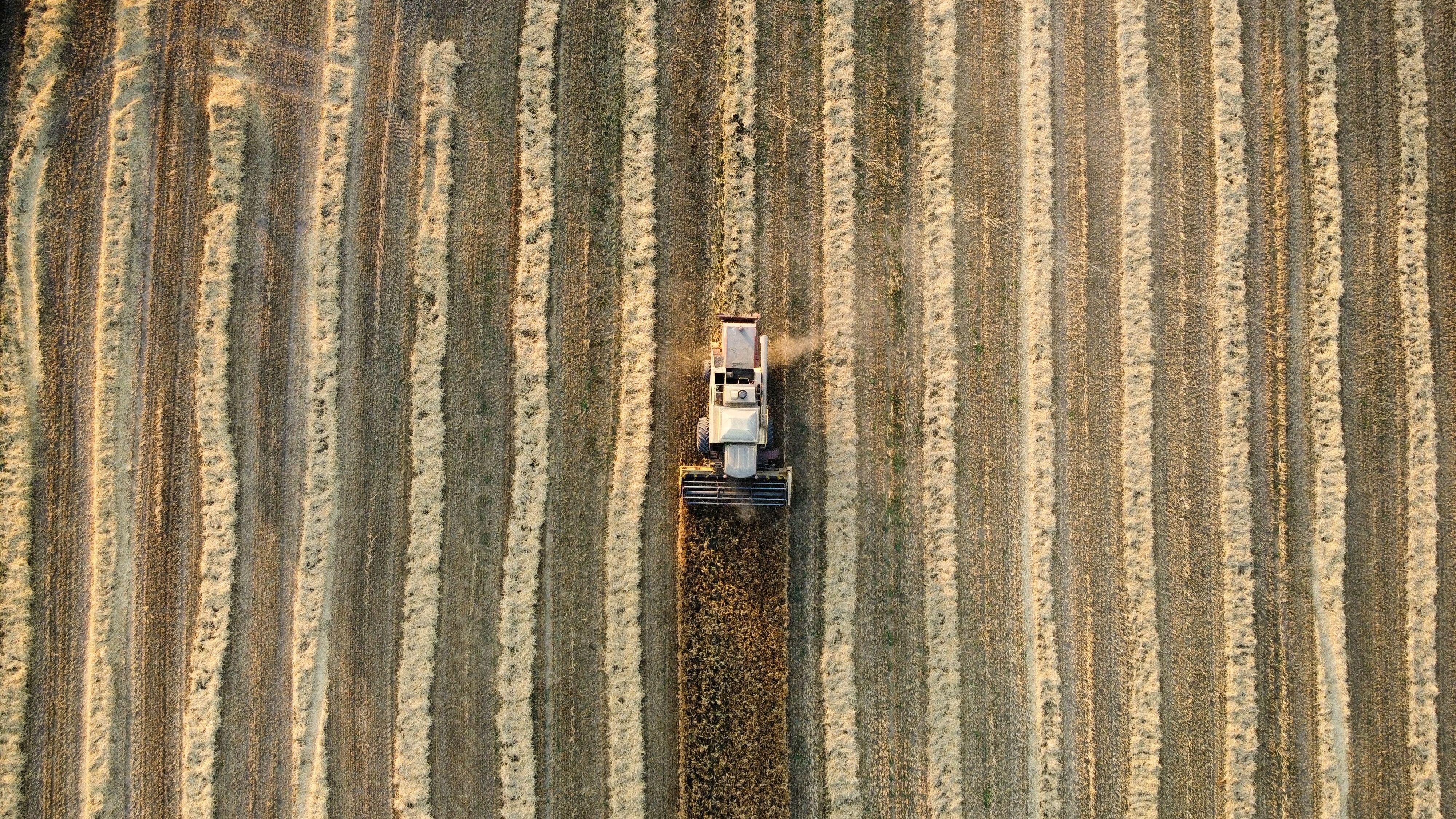 Aerial Shot of Tractor Harvesting in a Field · Free Stock Photo