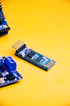 Closeup of electronic components and circuits, showcasing innovation and technology.