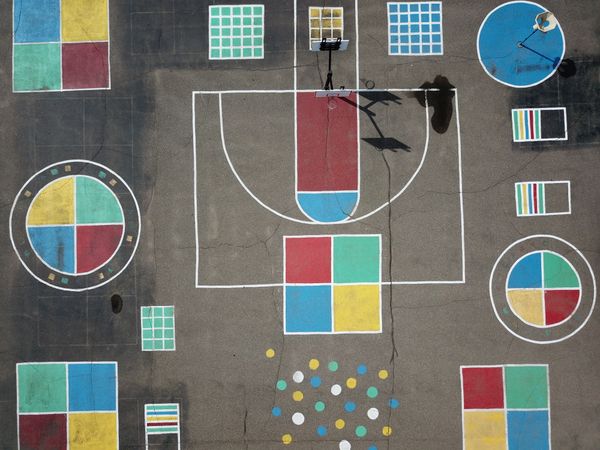Colorful playground surfacing layout