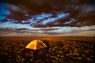 在科罗拉多沙漠的露营地，一个充满活力的日落捕捉了大自然的美丽