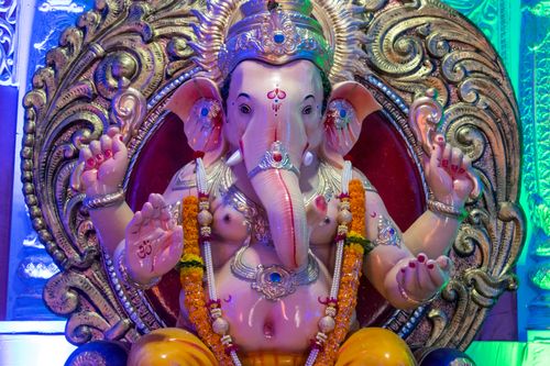 Free Colorful Ganesh idol showcasing intricate design during Ganesh Chaturthi in Mumbai. Stock Photo