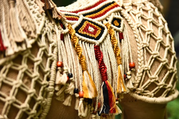 Close-up of colorful woven flat-weave rug texture