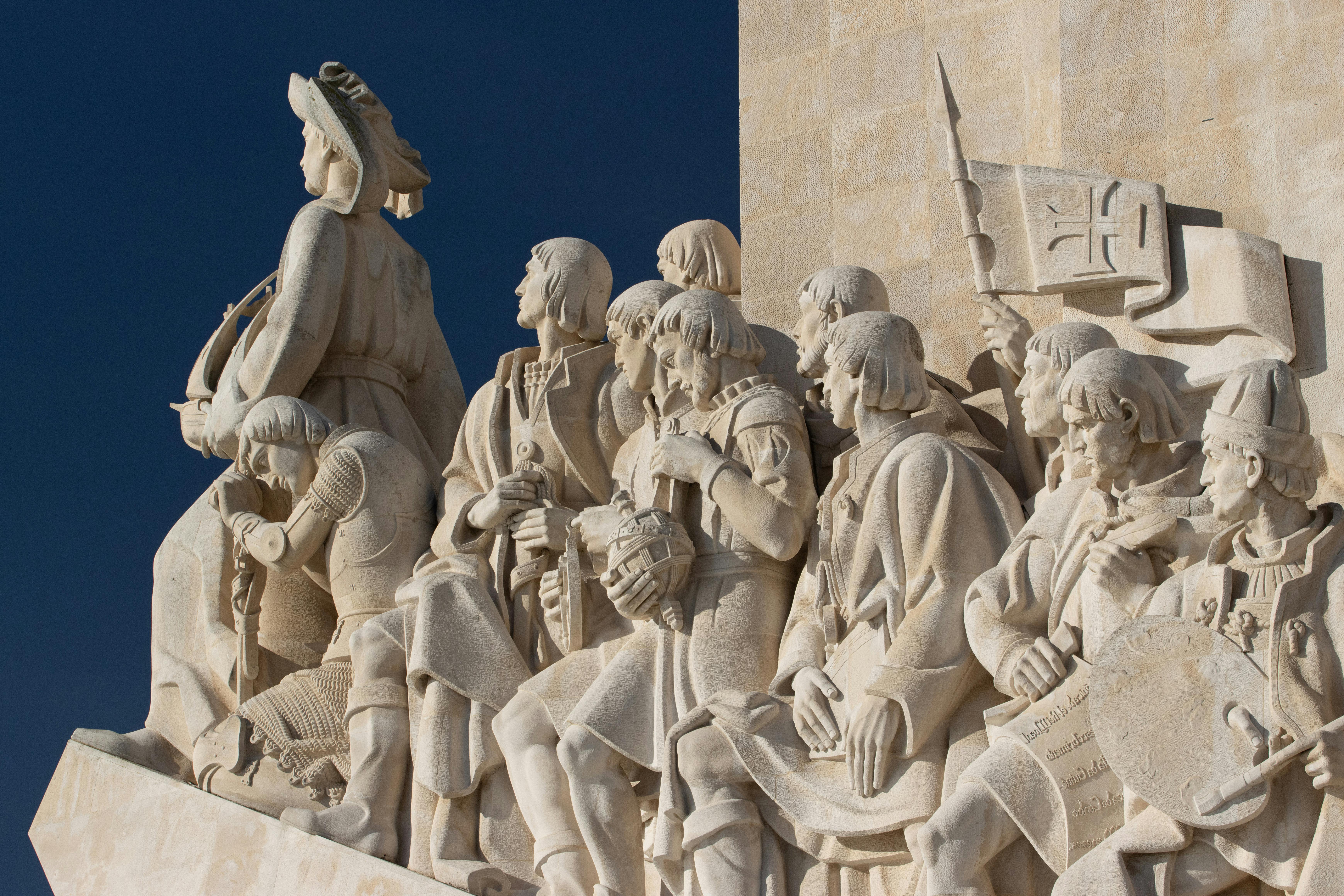 Detailed view of the Monument to the Discoveries in Lisbon, Portugal.