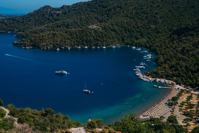 Secluded cove and turquoise sea at Turunc village