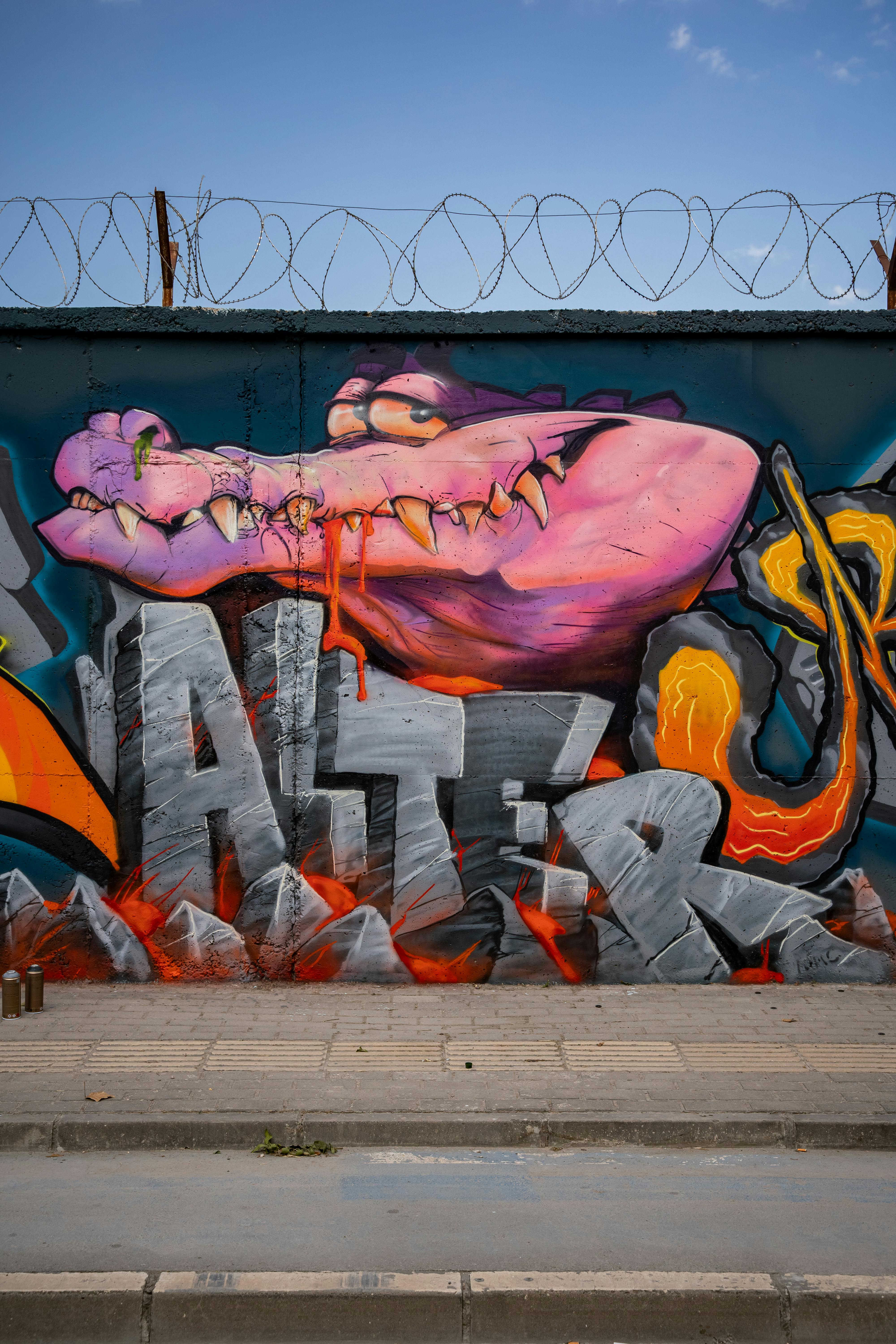 Vivid street art mural featuring a crocodile on a graffiti wall.