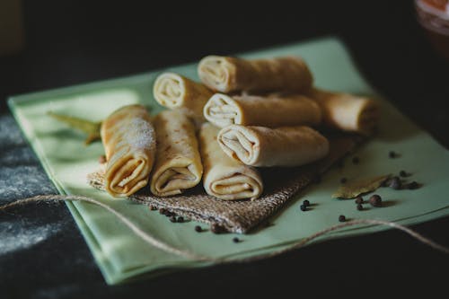  Spring Rolls on Piece of Fabric