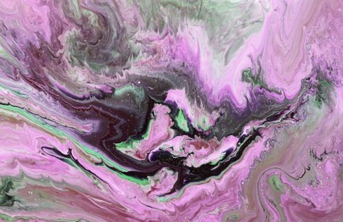Free Dynamic abstract fluid art with swirling pink and green patterns creating a vivid visual experience. Stock Photo