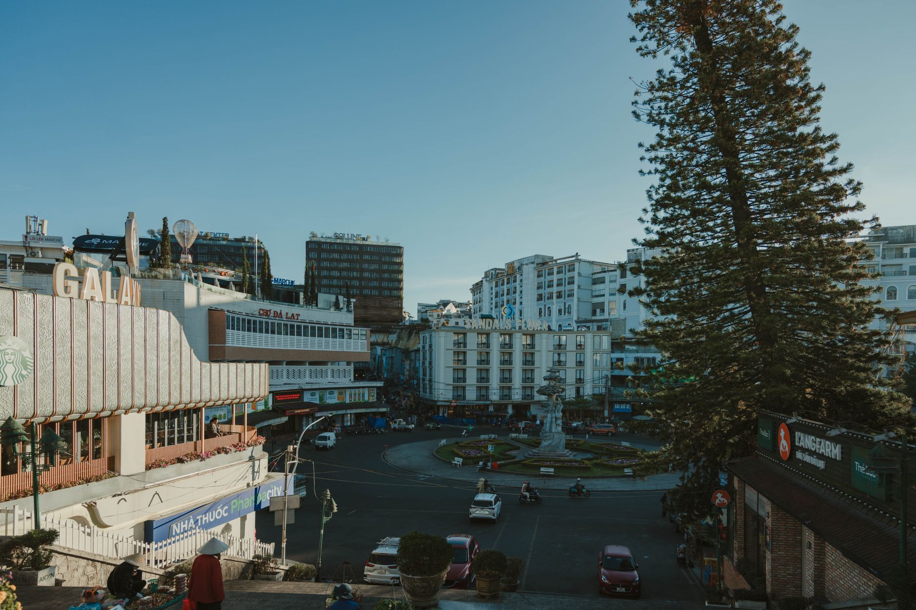 A scenic view of Dalat city center roundabout in Lam Dong, Vietnam.