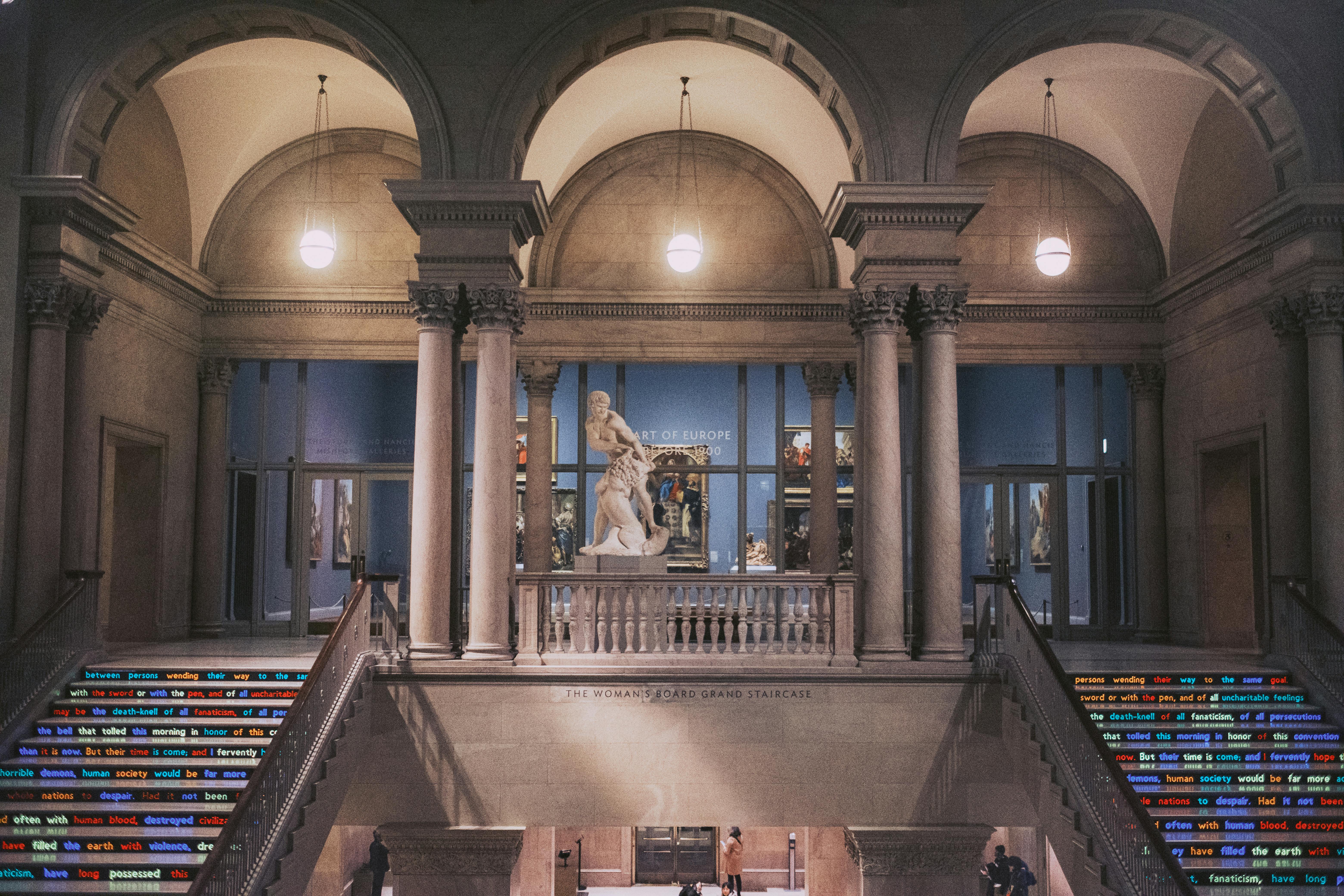Interior view of the grand staircase at the Art Institute of Chicago.
