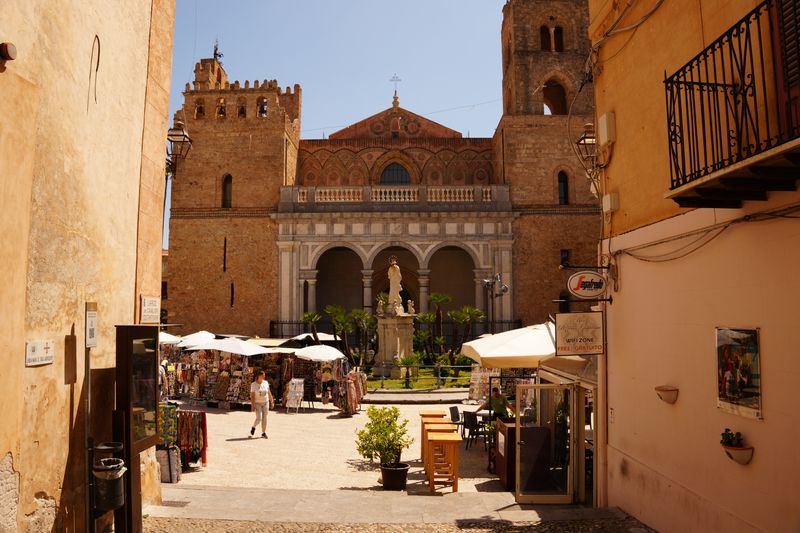 Monreale Cathedral above its street, Sicily