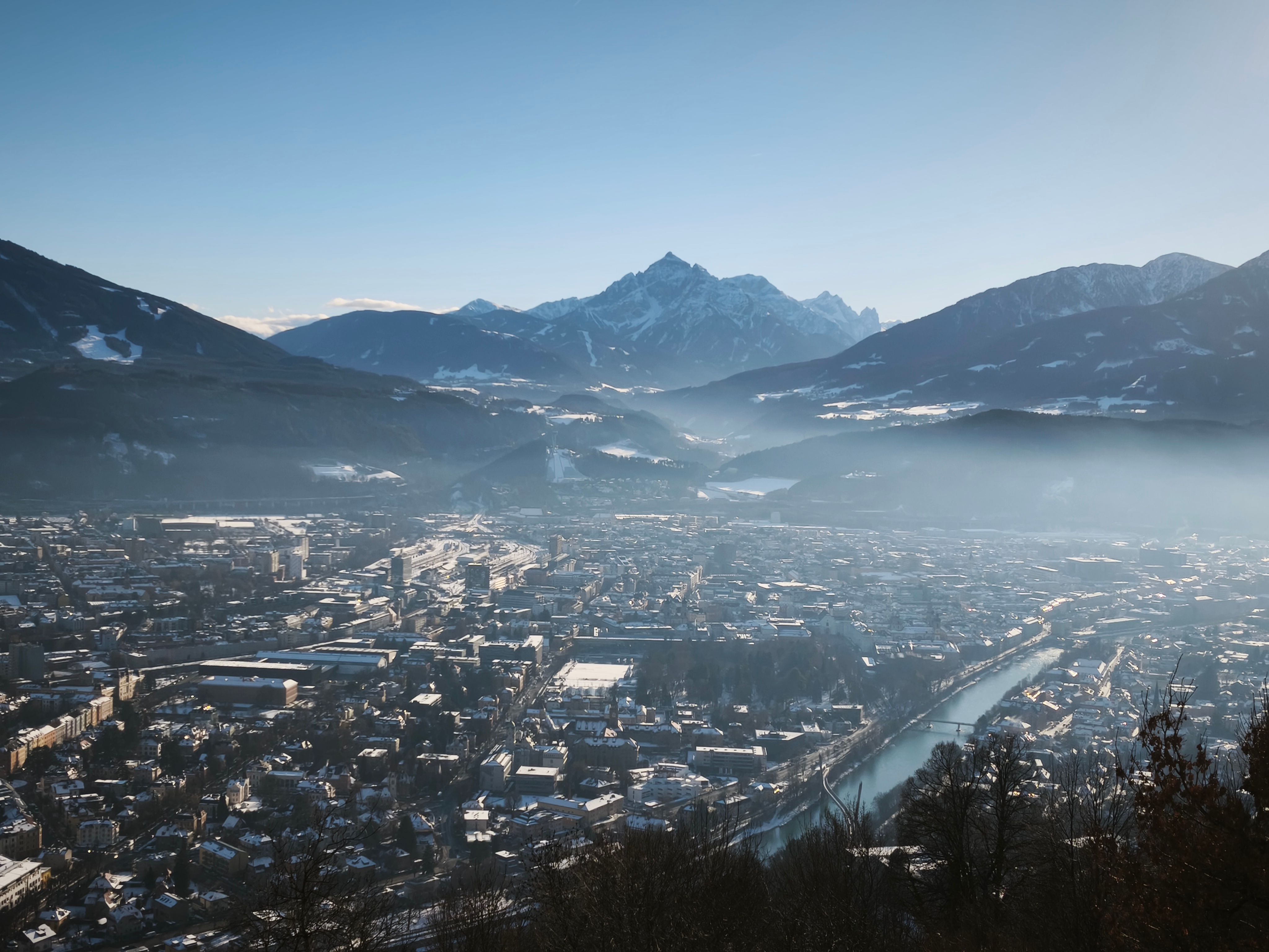 Innsbruck under snow in the Inn valley, ringed by the Alps
