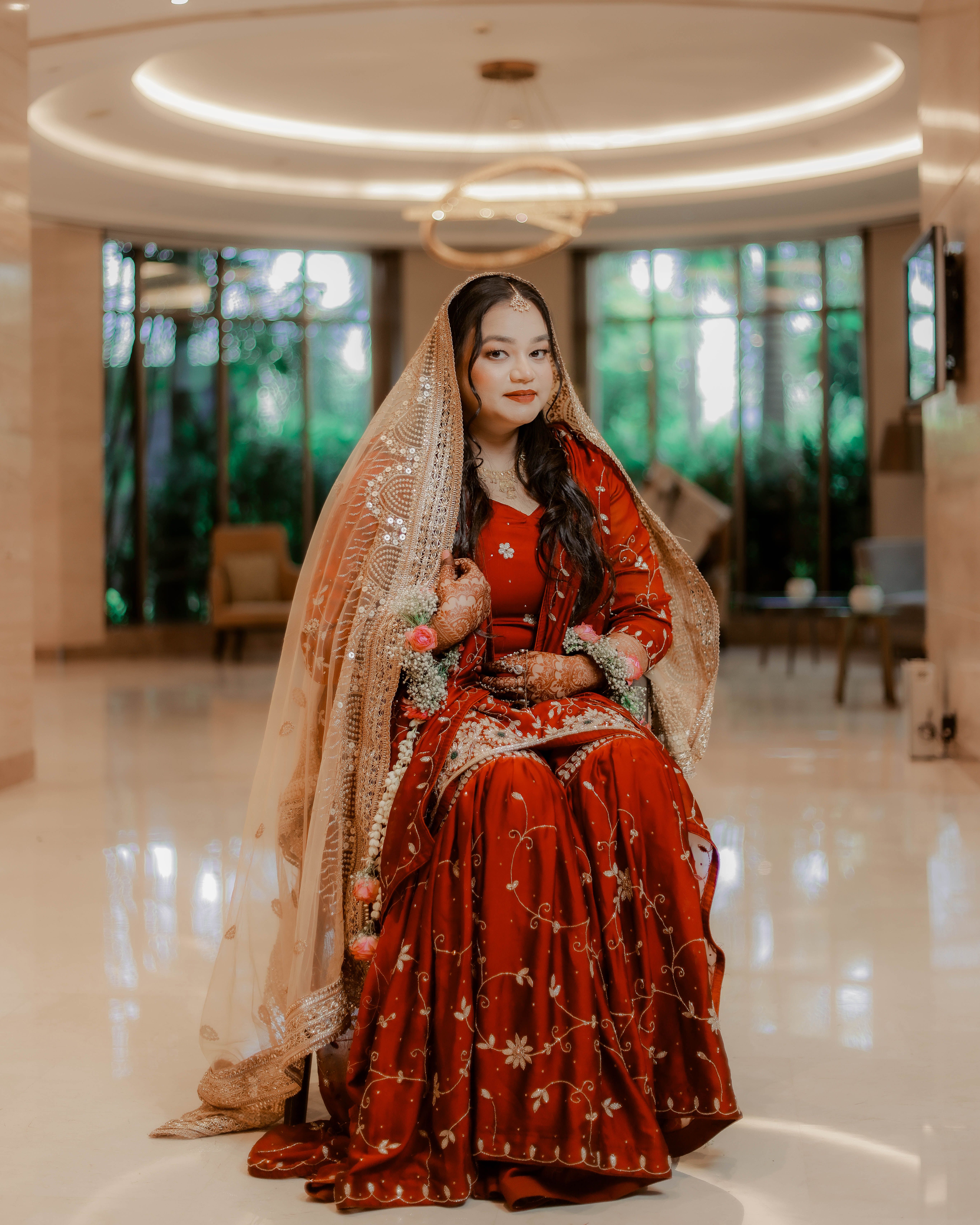 gold asian bridal dress Asian Bridal Maxi Lehnga in Ivory Color Medium main image 1
