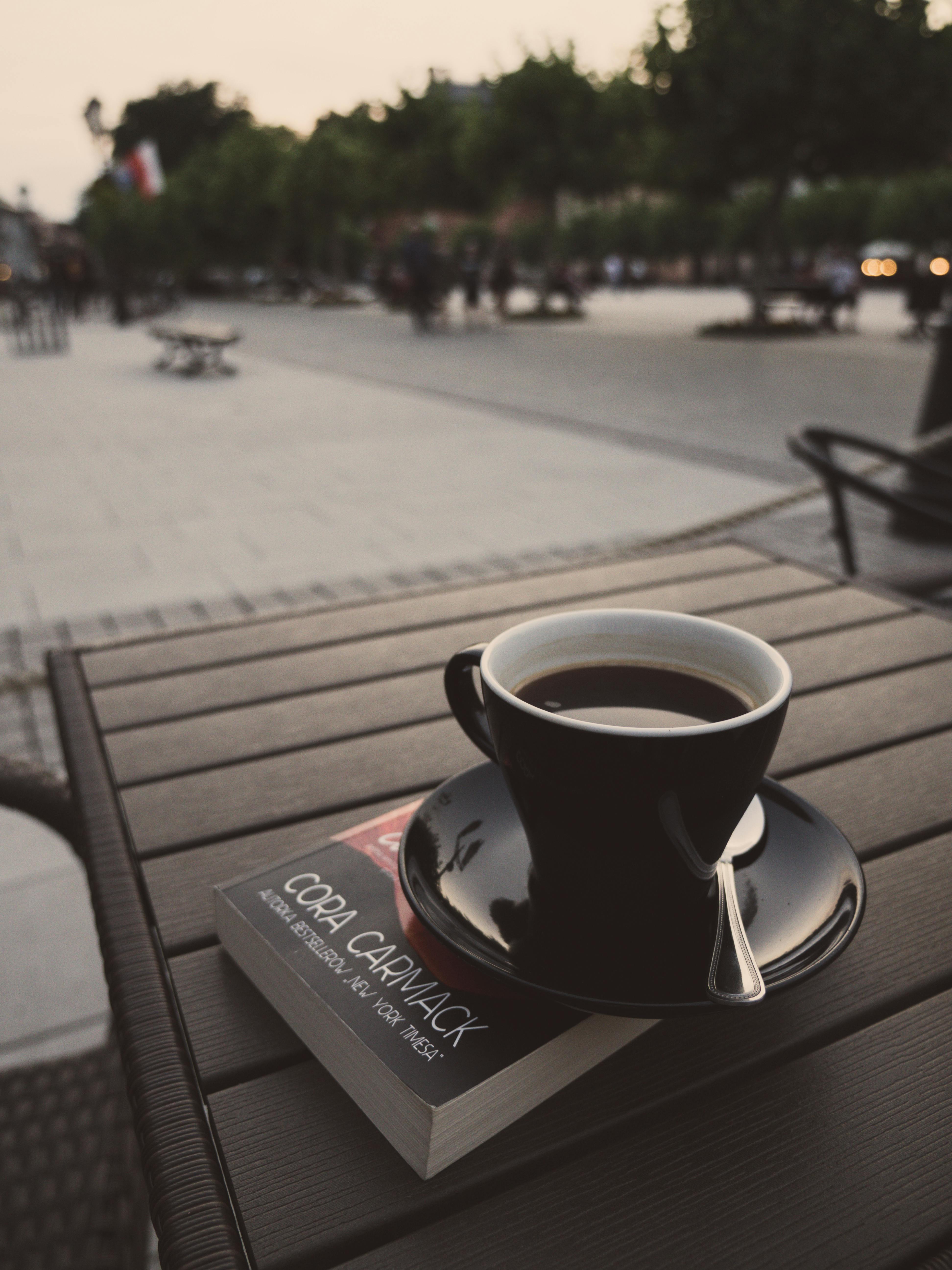 black ceramic mug with saucer set