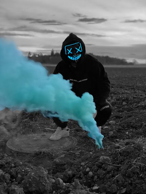 Free stock photo of 3d neon hacker mask, anonymous, color smoke bombs