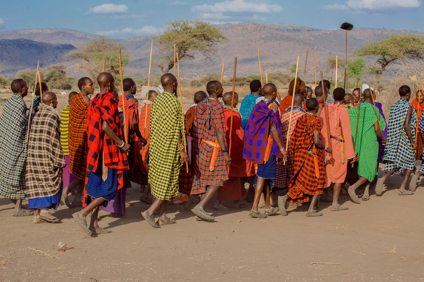 Maasai elders in traditional shuka near Ngorongoro