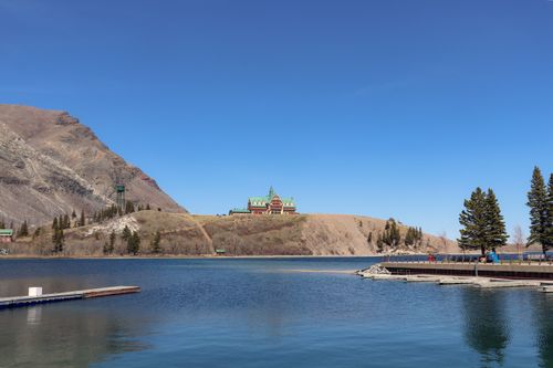 Free Scenic view of the Prince of Wales Hotel at Waterton Lakes National Park, Alberta. Stock Photo
