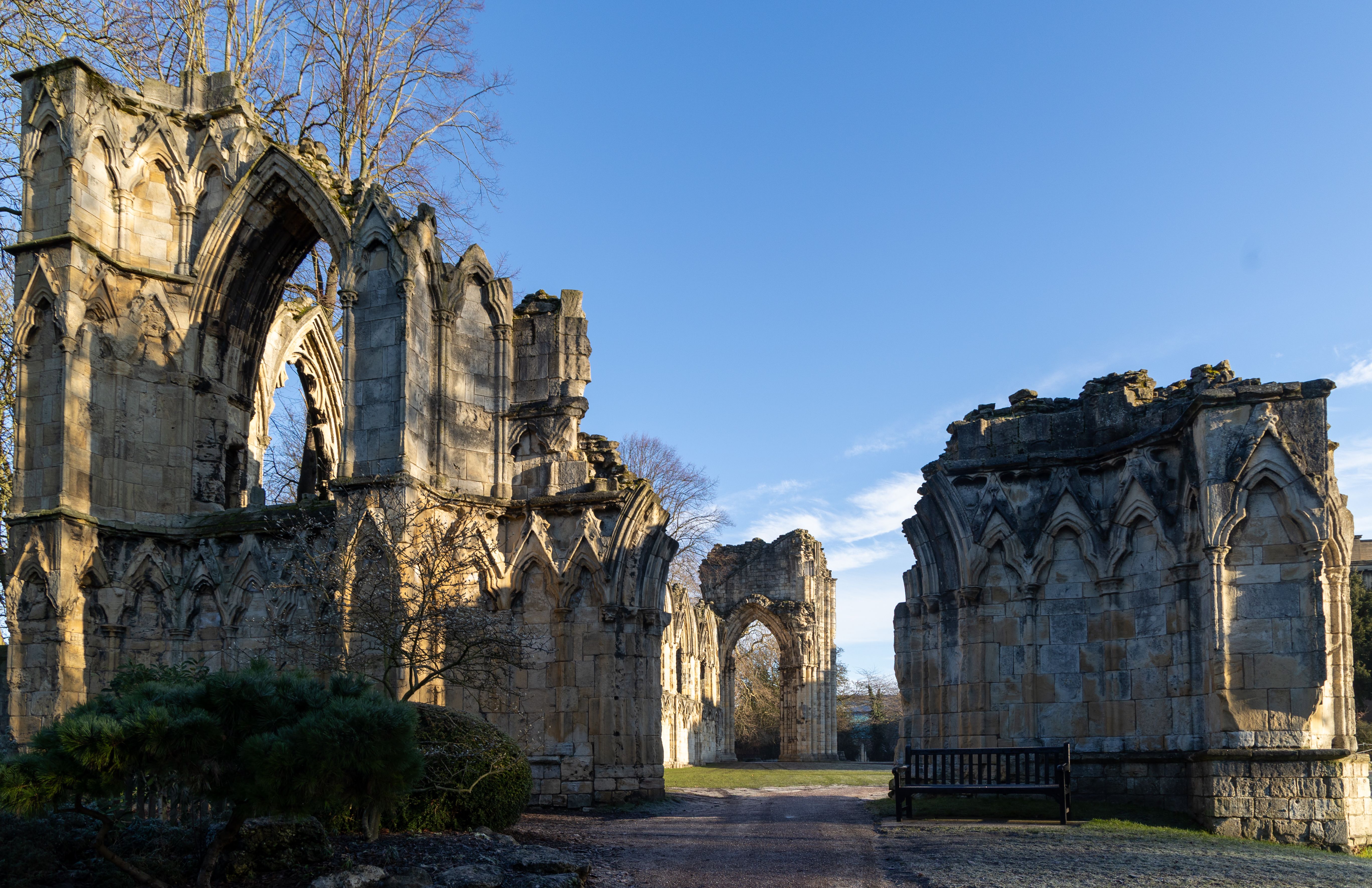 Reading Abbey ruins with the medieval flint walls in soft afternoon light