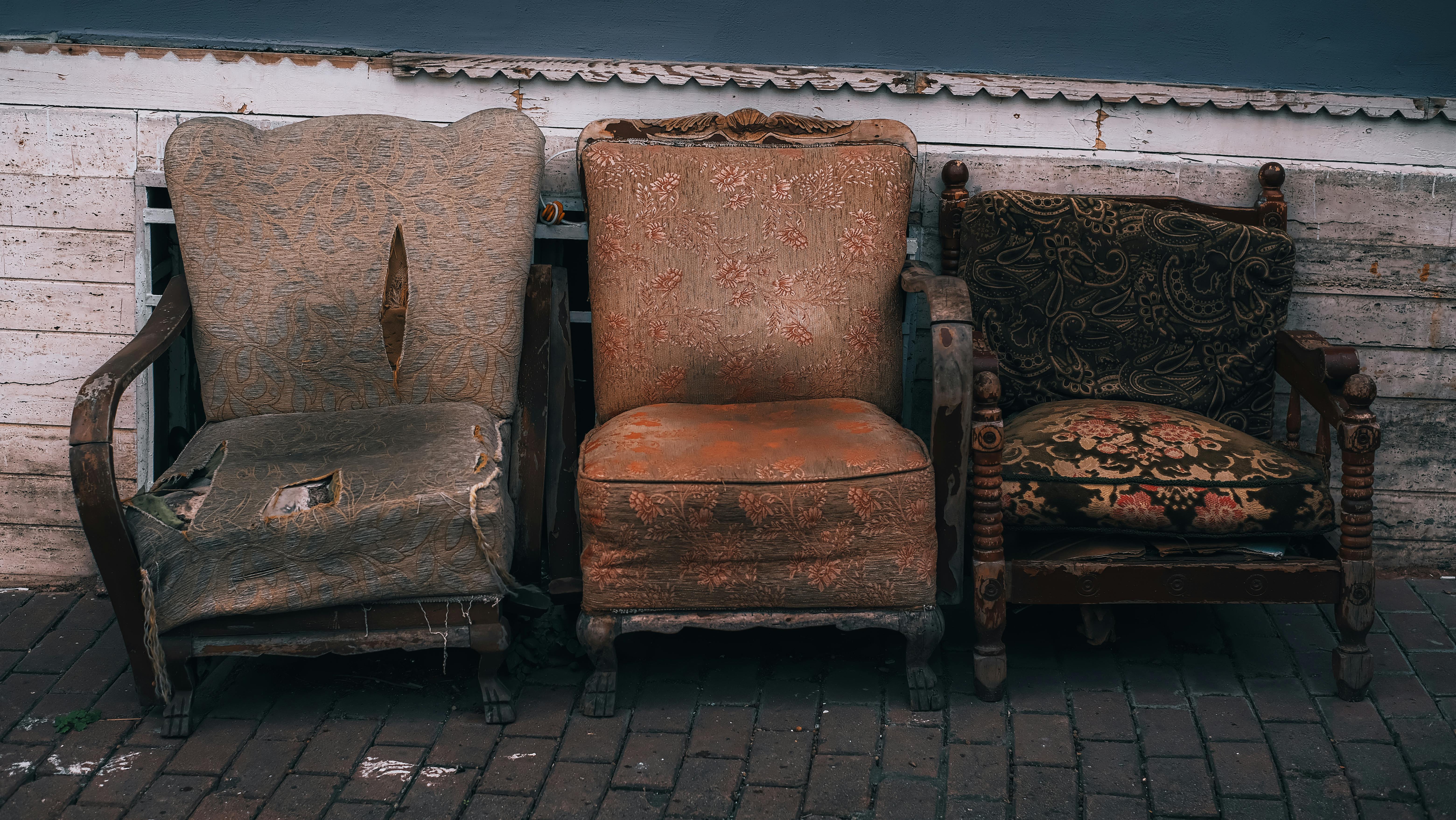 Three vintage chairs before restoration