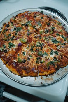 Thick Crust Pizza With Cheese And Extra Vegetables