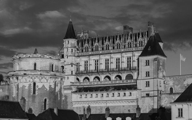 Photo: Jean-Paul Wettstein on Pexels Stunning black and white photo of Château d'Amboise, showcasing its Gothic architecture.
