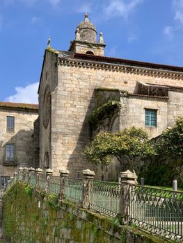 View of historic stone building in Galicia, capturing unique architectural details.