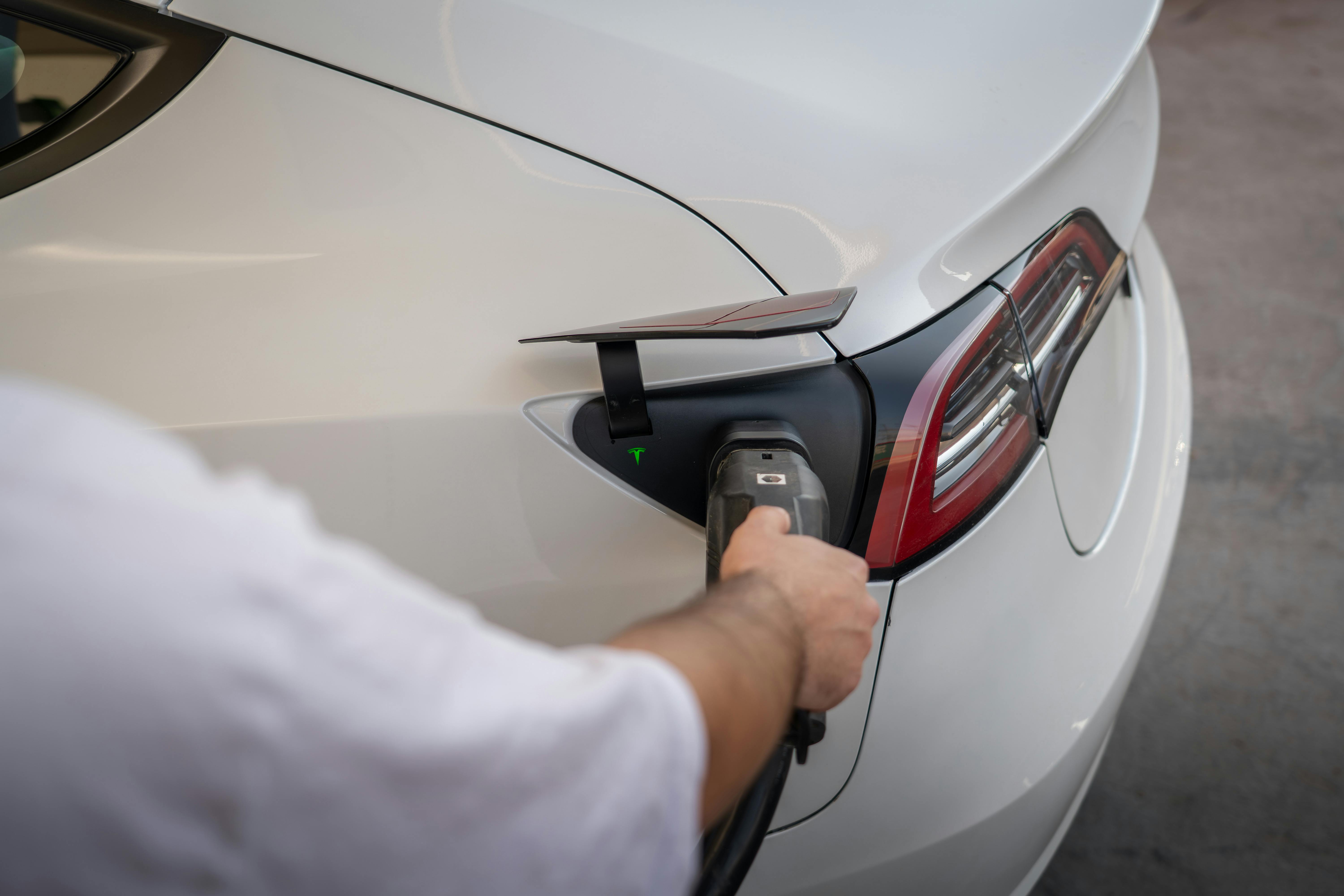 Charging an Electric Car with a Close Up View