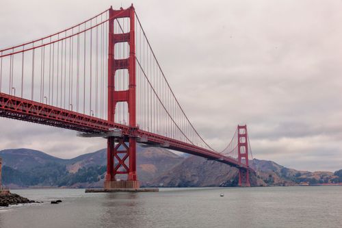Free A scenic view of the Golden Gate Bridge, San Francisco on a cloudy day. Stock Photo