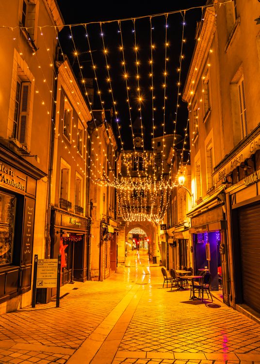 Charming Amboise Street with Festive Lights at Night · Free Stock Photo