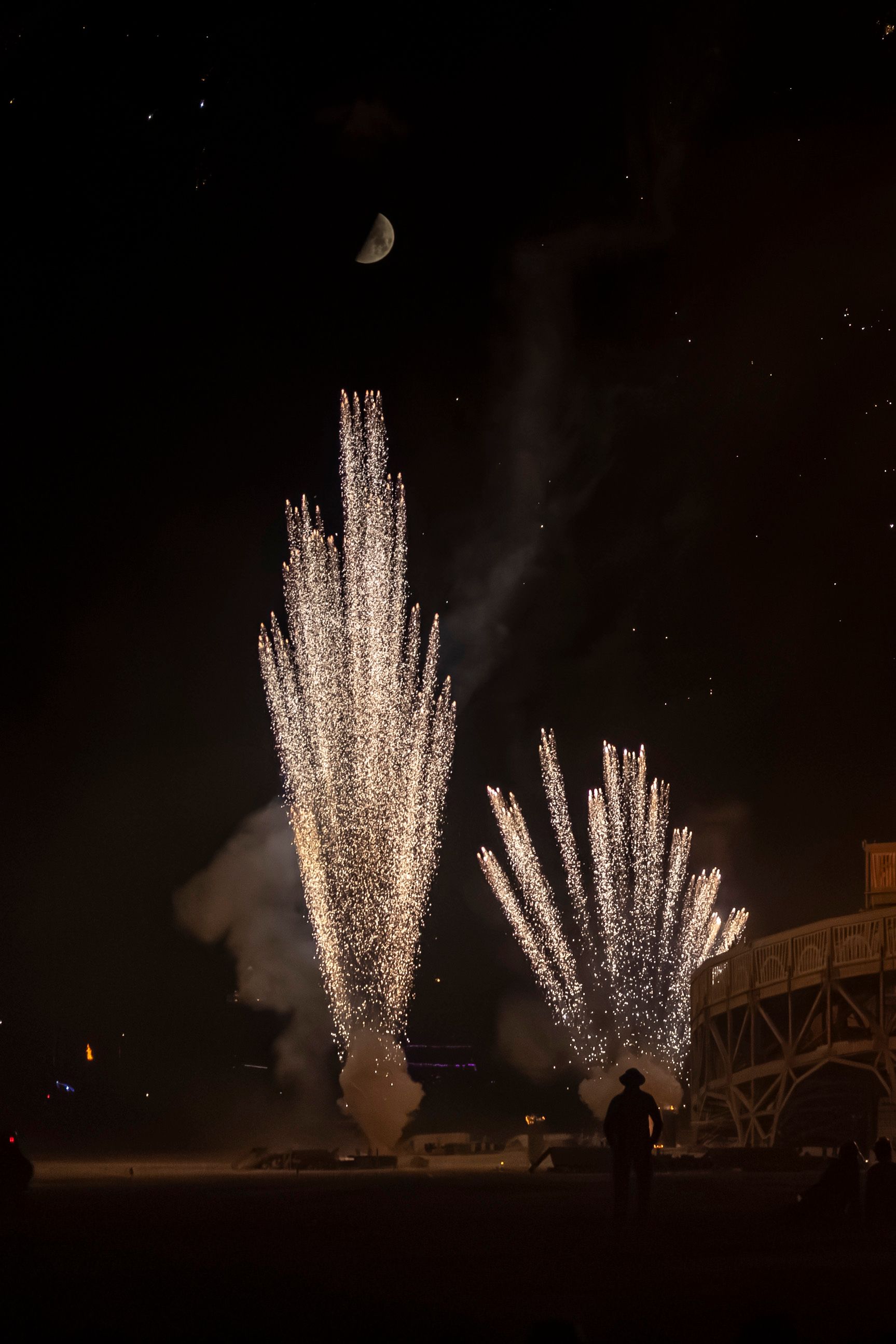 Colorful fireworks bursting against a dark night sky during a festive celebration